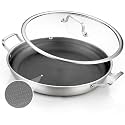 DELARLO Paella Pan 14 Inch Tri-Ply Stainless Steel Paella Pan with Lid Nonstick Frying Pan, Hybrid Induction Large Skillets,Great for Paella Parties Indoors Outdoors,Heavy Duty Style