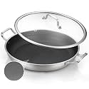 DELARLO Skillet With Lid,Tri-Ply Stainless Steel Pan,12 Inch Non Stick Paella Pan,Skillets And Frying Pans,Nonstick skillet Kitchen Oven Safe Skillet,Heavy Duty Style