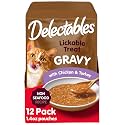 Delectables Lickable Treat Gravy Non-Seafood Wet Cat Treat with Real Chicken & Turkey, Food Topper, Hydrating, Grain-Free, No Fillers, By-Products, Added Preservatives, 1.4oz Pouch, 12ct