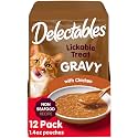 Delectables Lickable Treat Gravy Non-Seafood Wet Cat Treat with Real Chicken, Food Topper, Hydrating, Grain-Free, No Fillers, By-Products, Added Preservatives, 1.4oz Pouch, 12ct (Pack of 8)