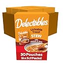 Delectables Lickable Treat Stew Chicken &amp; Tuna, Food Topper, Hydrating, Grain-Free, No Fillers, No by-Products, No Added Preservatives, 1.4oz Pouch, 30 Count