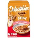 Delectables Lickable Treat Stew Wet Cat Treat with Real Tuna & Salmon, Food Topper, Hydrating, Grain-Free, No Fillers, No By-Products, No Added Preservatives, 1.4oz Pouch, 12ct
