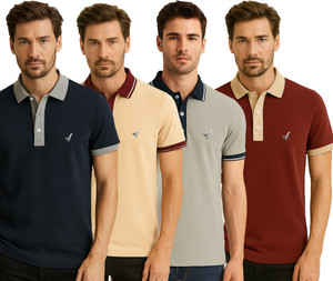 DELEDA Solid Men Polo Neck Multicolor T-Shirt