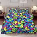 Delerain Comforter Cover Set Full Size, Neon Abstract 90s Retro 3-Piece Bedding Set for Boys Girls Teens Modern Soft Microfiber Bedroom Set Room Decor, 1 Duvet Cover + 2 Pillowcases
