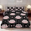 Delerain Comforter Cover Set Full Size, Cute Cartoon Pink Owl 3-Piece Bedding Set for Boys Girls Teens Modern Soft Microfiber Bedroom Set Room Decor, 1 Duvet Cover + 2 Pillowcases