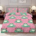 Delerain Comforter Cover Set Full Size, Chubby Frog on Lily Pad 3-Piece Bedding Set for Boys Girls Teens Modern Soft Microfiber Bedroom Set Room Decor, 1 Duvet Cover + 2 Pillowcases