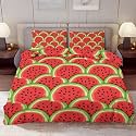 Delerain Comforter Cover Set Full Size, Fresh Watermelon Slice 3-Piece Bedding Set for Boys Girls Teens Modern Soft Microfiber Bedroom Set Room Decor, 1 Duvet Cover + 2 Pillowcases