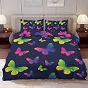 Delerain Comforter Cover Set Full Size, Vibrant Rainbow Butterfly 3-Piece Bedding Set for Boys Girls Teens Modern Soft Microfiber Bedroom Set Room Decor, 1 Duvet Cover + 2 Pillowcases