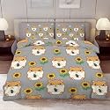 Delerain Comforter Cover Set Full Size, Cute Cartoon Hamster Sunflower 3-Piece Bedding Set for Boys Girls Teens Modern Soft Microfiber Bedroom Set Room Decor, 1 Duvet Cover + 2 Pillowcases