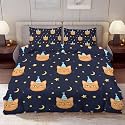 Delerain Comforter Cover Set Full Size, Cartoon Cat Moon Star 3-Piece Bedding Set for Boys Girls Teens Modern Soft Microfiber Bedroom Set Room Decor, 1 Duvet Cover + 2 Pillowcases
