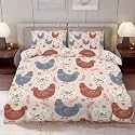 Delerain Comforter Cover Set Full Size, Cute Hen Chicken 3-Piece Bedding Set for Boys Girls Teens Modern Soft Microfiber Bedroom Set Room Decor, 1 Duvet Cover + 2 Pillowcases