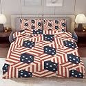 Delerain Comforter Cover Set Full Size, Geometric American Flag Theme 3-Piece Bedding Set for Boys Girls Teens Modern Soft Microfiber Bedroom Set Room Decor, 1 Duvet Cover + 2 Pillowcases