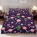 Delerain Comforter Cover Set Full Size, Christmas Candy and Holly 3-Piece Bedding Set for Boys Girls Teens Modern Soft Microfiber Bedroom Set Room Decor, 1 Duvet Cover + 2 Pillowcases