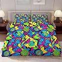Delerain Comforter Cover Set King Size, Neon Abstract 90s Retro 3-Piece Bedding Set for Women Men Modern Soft Microfiber Bedroom Set Room Decor, 1 Duvet Cover + 2 Pillowcases