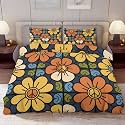 Delerain Comforter Cover Set King Size, Retro 70s Hippie Peace Sign 3-Piece Bedding Set for Women Men Modern Soft Microfiber Bedroom Set Room Decor, 1 Duvet Cover + 2 Pillowcases