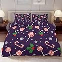 Delerain Comforter Cover Set King Size, Christmas Candy and Holly 3-Piece Bedding Set for Women Men Modern Soft Microfiber Bedroom Set Room Decor, 1 Duvet Cover + 2 Pillowcases