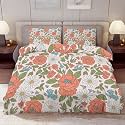 Delerain Comforter Cover Set King Size, Vintage Elegant Floral 3-Piece Bedding Set for Women Men Modern Soft Microfiber Bedroom Set Room Decor, 1 Duvet Cover + 2 Pillowcases