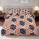 Delerain Comforter Cover Set King Size, Geometric American Flag Theme 3-Piece Bedding Set for Women Men Modern Soft Microfiber Bedroom Set Room Decor, 1 Duvet Cover + 2 Pillowcases