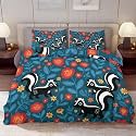 Delerain Comforter Cover Set King Size, Cute Skunk Folk Art 3-Piece Bedding Set for Women Men Modern Soft Microfiber Bedroom Set Room Decor, 1 Duvet Cover + 2 Pillowcases