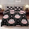 Delerain Comforter Cover Set King Size, Cute Cartoon Pink Owl 3-Piece Bedding Set for Women Men Modern Soft Microfiber Bedroom Set Room Decor, 1 Duvet Cover + 2 Pillowcases