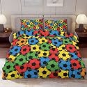 Delerain Comforter Cover Set King Size, Rainbow Soccer Ball Sport 3-Piece Bedding Set for Women Men Modern Soft Microfiber Bedroom Set Room Decor, 1 Duvet Cover + 2 Pillowcases
