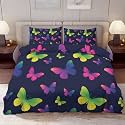 Delerain Comforter Cover Set King Size, Vibrant Rainbow Butterfly 3-Piece Bedding Set for Women Men Modern Soft Microfiber Bedroom Set Room Decor, 1 Duvet Cover + 2 Pillowcases