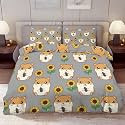 Delerain Comforter Cover Set King Size, Cute Cartoon Hamster Sunflower 3-Piece Bedding Set for Women Men Modern Soft Microfiber Bedroom Set Room Decor, 1 Duvet Cover + 2 Pillowcases