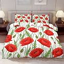 Delerain Comforter Cover Set King Size, Red Poppy Flower 3-Piece Bedding Set for Women Men Modern Soft Microfiber Bedroom Set Room Decor, 1 Duvet Cover + 2 Pillowcases