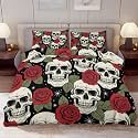 Delerain Comforter Cover Set King Size, Romance Rose Skull 3-Piece Bedding Set for Women Men Modern Soft Microfiber Bedroom Set Room Decor, 1 Duvet Cover + 2 Pillowcases