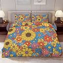 Delerain Comforter Cover Set King Size, Retro 60s Hippie Flower 3-Piece Bedding Set for Women Men Modern Soft Microfiber Bedroom Set Room Decor, 1 Duvet Cover + 2 Pillowcases