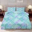 Delerain Comforter Cover Set King Size, Mermaid Fish Scale 3-Piece Bedding Set for Women Men Modern Soft Microfiber Bedroom Set Room Decor, 1 Duvet Cover + 2 Pillowcases