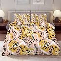 Delerain Comforter Cover Set Queen Size, Leopard Print Spot Flower 3-Piece Bedding Set for Women Men Modern Soft Microfiber Bedroom Set Room Decor, 1 Duvet Cover + 2 Pillowcases