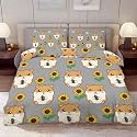 Delerain Comforter Cover Set Queen Size, Cute Cartoon Hamster Sunflower 3-Piece Bedding Set for Women Men Modern Soft Microfiber Bedroom Set Room Decor, 1 Duvet Cover + 2 Pillowcases