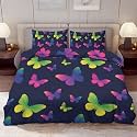 Delerain Comforter Cover Set Queen Size, Vibrant Rainbow Butterfly 3-Piece Bedding Set for Women Men Modern Soft Microfiber Bedroom Set Room Decor, 1 Duvet Cover + 2 Pillowcases