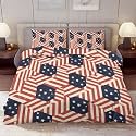Delerain Comforter Cover Set Queen Size, Geometric American Flag Theme 3-Piece Bedding Set for Women Men Modern Soft Microfiber Bedroom Set Room Decor, 1 Duvet Cover + 2 Pillowcases
