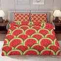 Delerain Comforter Cover Set Queen Size, Fresh Watermelon Slice 3-Piece Bedding Set for Women Men Modern Soft Microfiber Bedroom Set Room Decor, 1 Duvet Cover + 2 Pillowcases