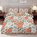 Delerain Comforter Cover Set Queen Size, Vintage Elegant Floral 3-Piece Bedding Set for Women Men Modern Soft Microfiber Bedroom Set Room Decor, 1 Duvet Cover + 2 Pillowcases