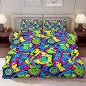 Delerain Comforter Cover Set Queen Size, Neon Abstract 90s Retro 3-Piece Bedding Set for Women Men Modern Soft Microfiber Bedroom Set Room Decor, 1 Duvet Cover + 2 Pillowcases
