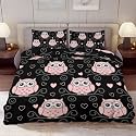 Delerain Comforter Cover Set Queen Size, Cute Cartoon Pink Owl 3-Piece Bedding Set for Women Men Modern Soft Microfiber Bedroom Set Room Decor, 1 Duvet Cover + 2 Pillowcases