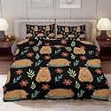 Delerain Comforter Cover Set Queen Size, Cute Cartoon Capybara 3-Piece Bedding Set for Women Men Modern Soft Microfiber Bedroom Set Room Decor, 1 Duvet Cover + 2 Pillowcases