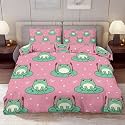Delerain Comforter Cover Set Queen Size, Chubby Frog on Lily Pad 3-Piece Bedding Set for Women Men Modern Soft Microfiber Bedroom Set Room Decor, 1 Duvet Cover + 2 Pillowcases