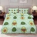 Delerain Comforter Cover Set Queen Size, Kawaii Cartoon Avocado 3-Piece Bedding Set for Women Men Modern Soft Microfiber Bedroom Set Room Decor, 1 Duvet Cover + 2 Pillowcases