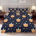 Delerain Comforter Cover Set Queen Size, Cartoon Cat Moon Star 3-Piece Bedding Set for Women Men Modern Soft Microfiber Bedroom Set Room Decor, 1 Duvet Cover + 2 Pillowcases