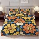 Delerain Comforter Cover Set Queen Size, Retro 70s Hippie Peace Sign 3-Piece Bedding Set for Women Men Modern Soft Microfiber Bedroom Set Room Decor, 1 Duvet Cover + 2 Pillowcases