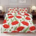 Delerain Comforter Cover Set Queen Size, Red Poppy Flower 3-Piece Bedding Set for Women Men Modern Soft Microfiber Bedroom Set Room Decor, 1 Duvet Cover + 2 Pillowcases