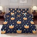 Delerain Comforter Cover Set Twin Size, Cartoon Cat Moon Star 3-Piece Bedding Set for Boys Girls Teens Modern Soft Microfiber Bedroom Set Room Decor, 1 Duvet Cover + 2 Pillowcases