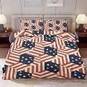 Delerain Comforter Cover Set Twin Size, Geometric American Flag Theme 3-Piece Bedding Set for Boys Girls Teens Modern Soft Microfiber Bedroom Set Room Decor, 1 Duvet Cover + 2 Pillowcases