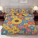 Delerain Comforter Cover Set Twin Size, Retro 60s Hippie Flower 3-Piece Bedding Set for Boys Girls Teens Modern Soft Microfiber Bedroom Set Room Decor, 1 Duvet Cover + 2 Pillowcases