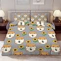 Delerain Comforter Cover Set Twin Size, Cute Cartoon Hamster Sunflower 3-Piece Bedding Set for Boys Girls Teens Modern Soft Microfiber Bedroom Set Room Decor, 1 Duvet Cover + 2 Pillowcases