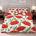 Delerain Comforter Cover Set Twin Size, Red Poppy Flower 3-Piece Bedding Set for Boys Girls Teens Modern Soft Microfiber Bedroom Set Room Decor, 1 Duvet Cover + 2 Pillowcases